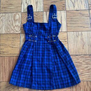 Lip Service Rare! Industrial Punk Goth Y2K 90s Blue Plaid Mini Dress Size Medium